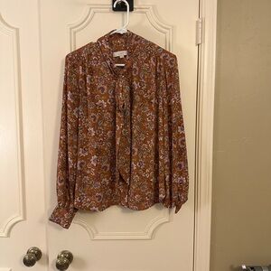 LOFT Floral Blouse in Rust and Lavender